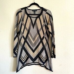 INC abstract holiday glitter sweater top size L asymmetrical hem sophisticated